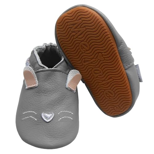 Mejale Weicher Leder Lauflernschuhe Krabbelschuhe Jungen Mädchen Kleinkind Babyhausschuhe(Grau,6-12 Monat,M) von Mejale