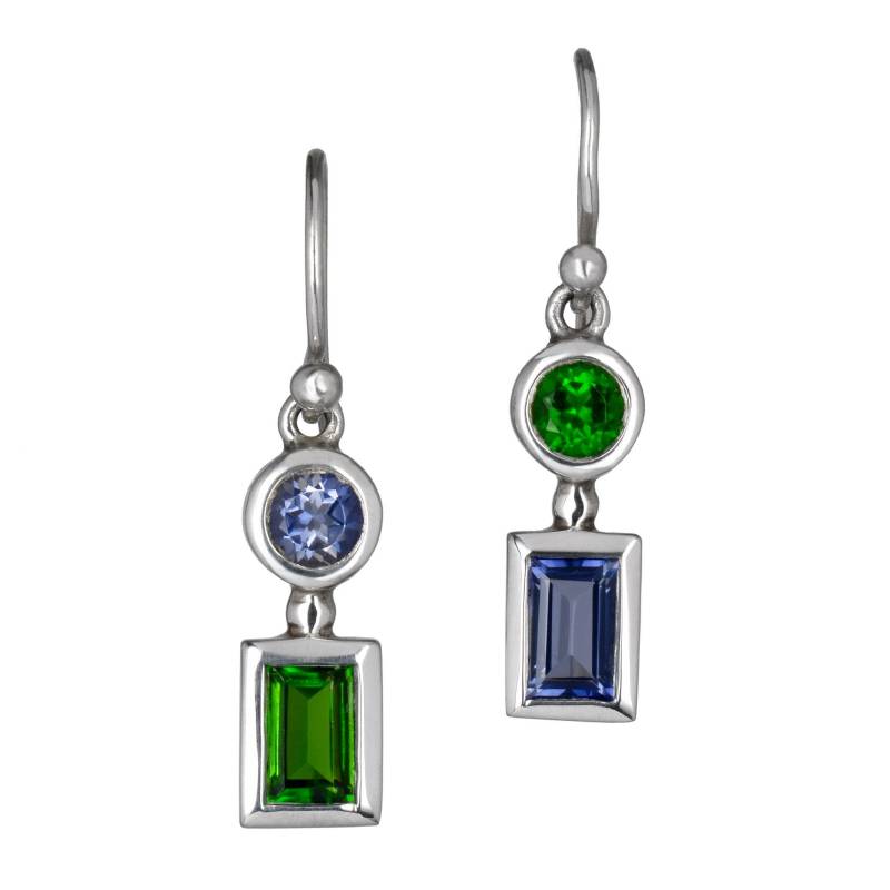 Mis Angepasste Farbige Edelstein Silber Ohrhänger, Blauer Iolith Und Grüner Chromdiopsid, Farbiger Ohrring von MejiaJewelry