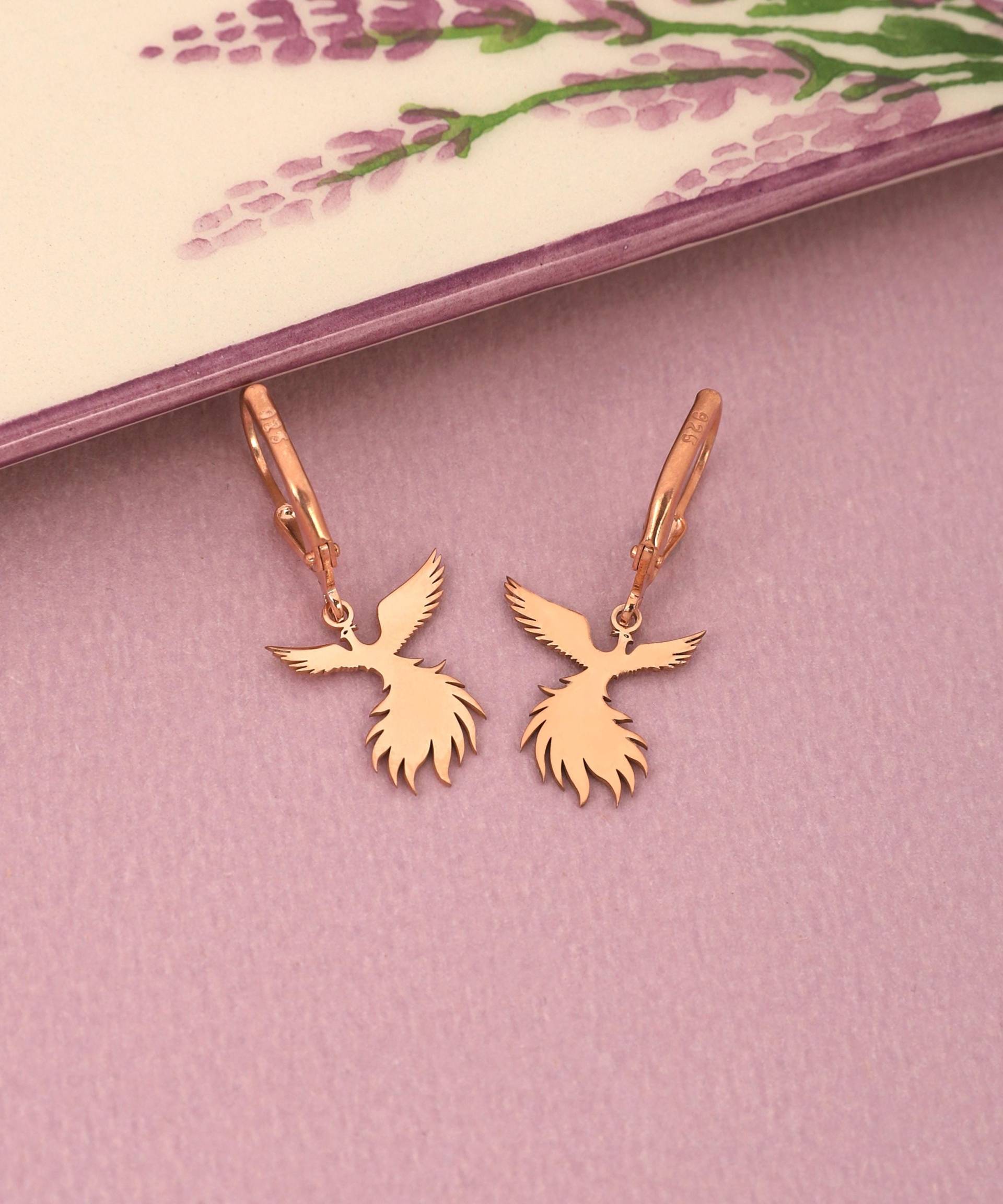 14K Vergoldete Phoenix Ohrringe Sterling Silber Handgemachter Schmuck von MekaSilverJewelry