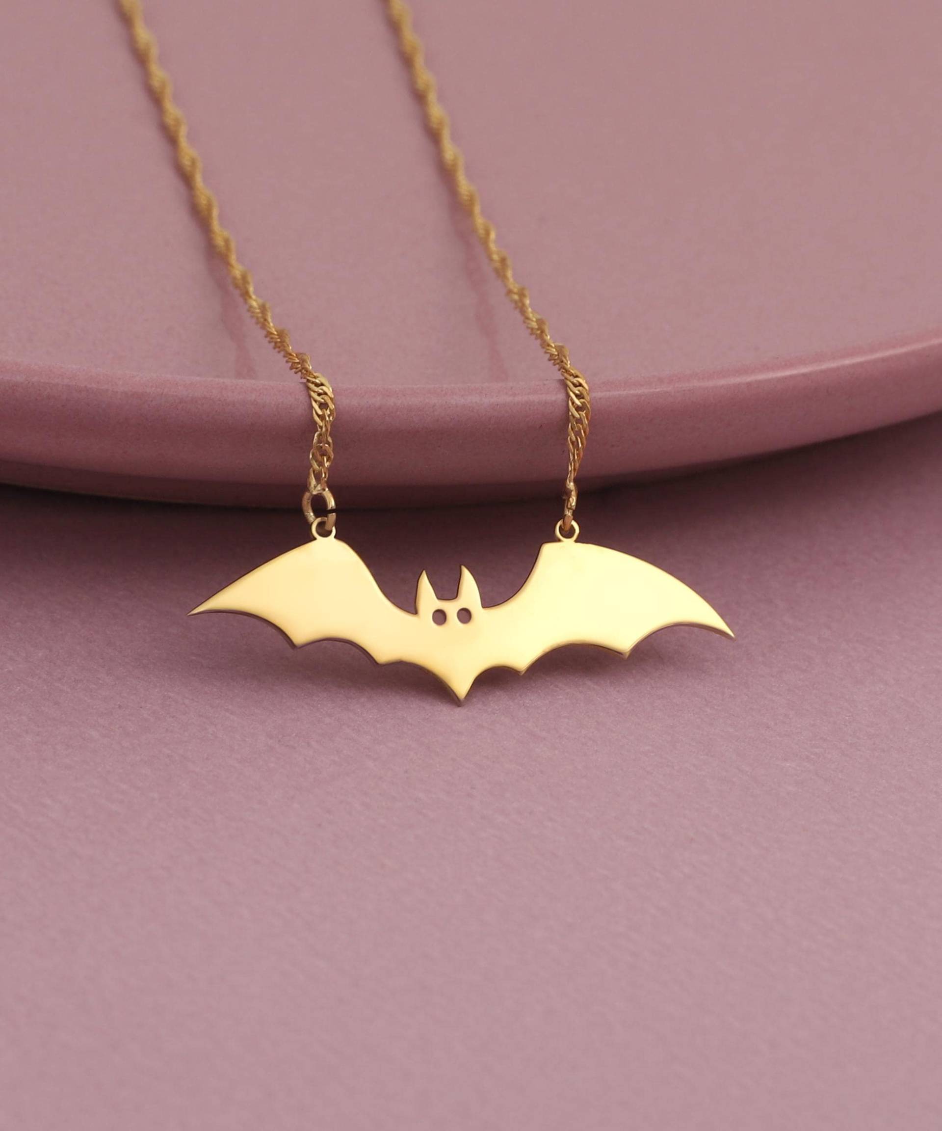 925 Sterling Silber Fledermaus Halskette 14K Vergoldeter Gothic Vampir Schmuck von MekaSilverJewelry