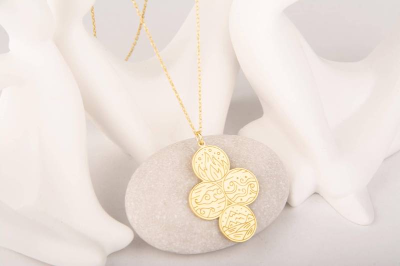 925 Sterling Silber Vier-Elemente-Halskette Erde, Wasser, Luft, Feuer von MekaSilverJewelry