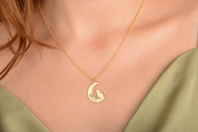 Personalisierte Katze Mond Halskette 925 Sterling Silber Haustierschmuck von MekaSilverJewelry