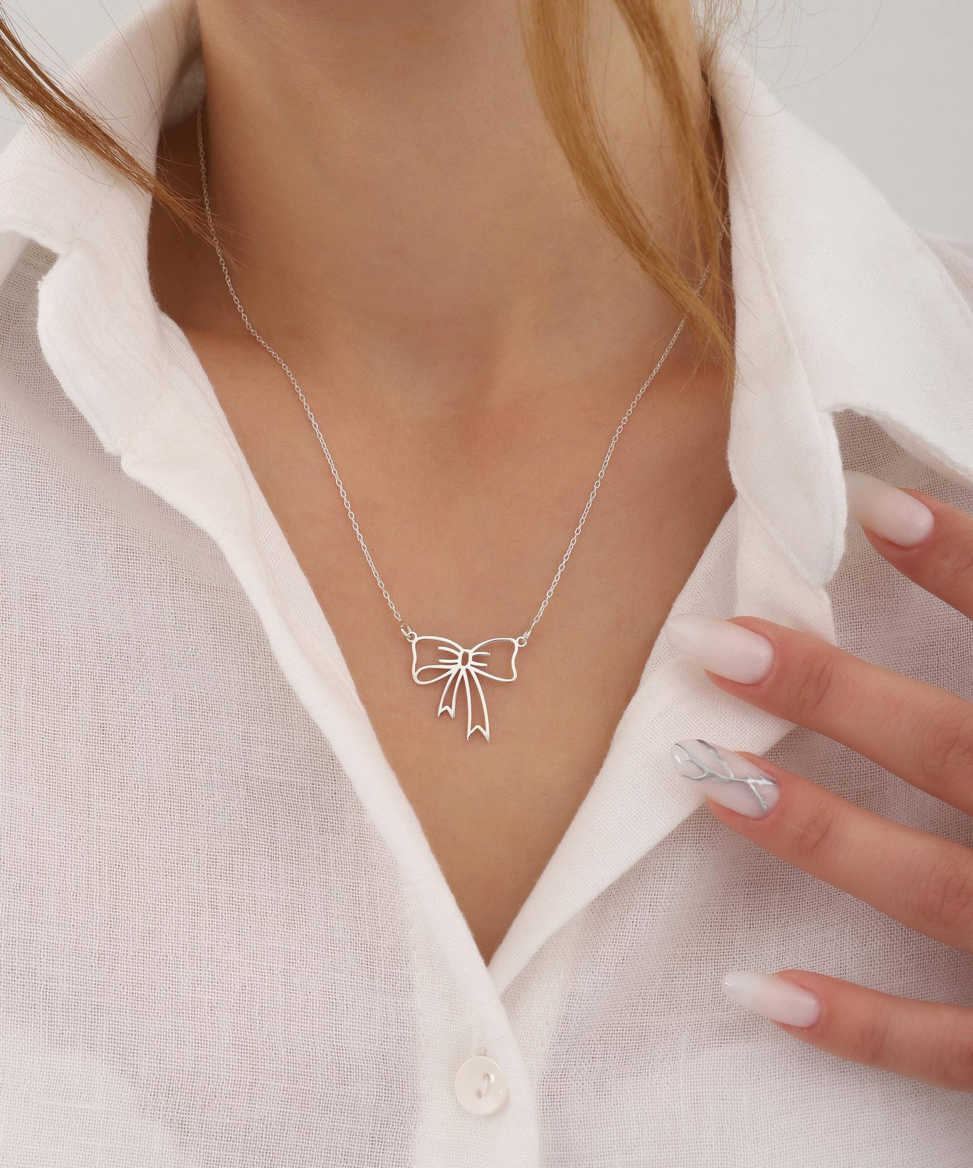 sterling Silber Schleife Halskette 14K Vergoldete von MekaSilverJewelry