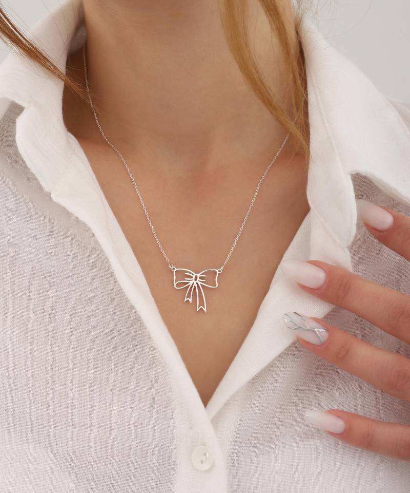 sterling Silber Schleife Halskette 14K Vergoldete von MekaSilverJewelry