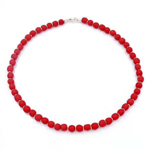 Mekhada Halskette mit Silber und Perlen aus Recycling Glas, 46 cm von Mekhada