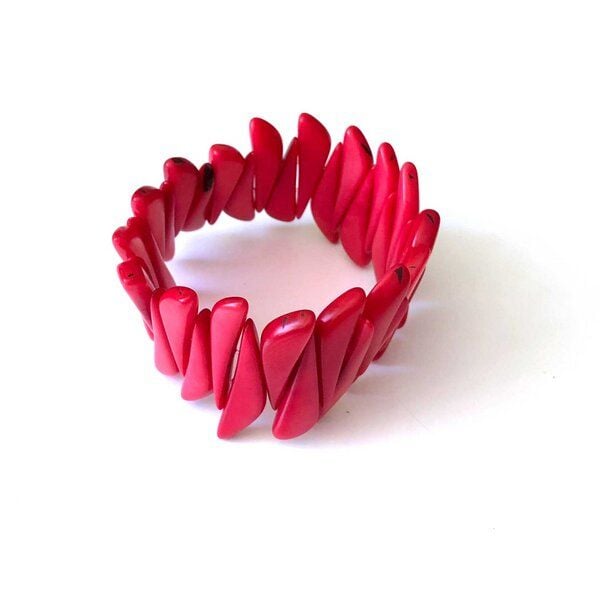 Mekhada Tagua Armband "Peycap", ca. 5,5 cm breit, Stretch, Steinnuß (Naturprodukt), Fairtrade von Mekhada