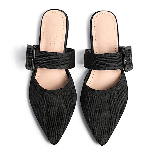 Meknitva Pantoletten mit spitzem Zehenbereich für Damen, flach, zum Hineinschlüpfen, rückenfrei, breite Pantoletten, Pantoletten, flache Sandalen, Schwarz, 36 EU Meknitva Pantoletten mit spitzem Zehenbereich für Damen, flach, zum Hineinschlüpfen, rückenfrei, breite Pantoletten, Pantoletten, flache Sandalen, Schwarz, 36 EU von Meknitva