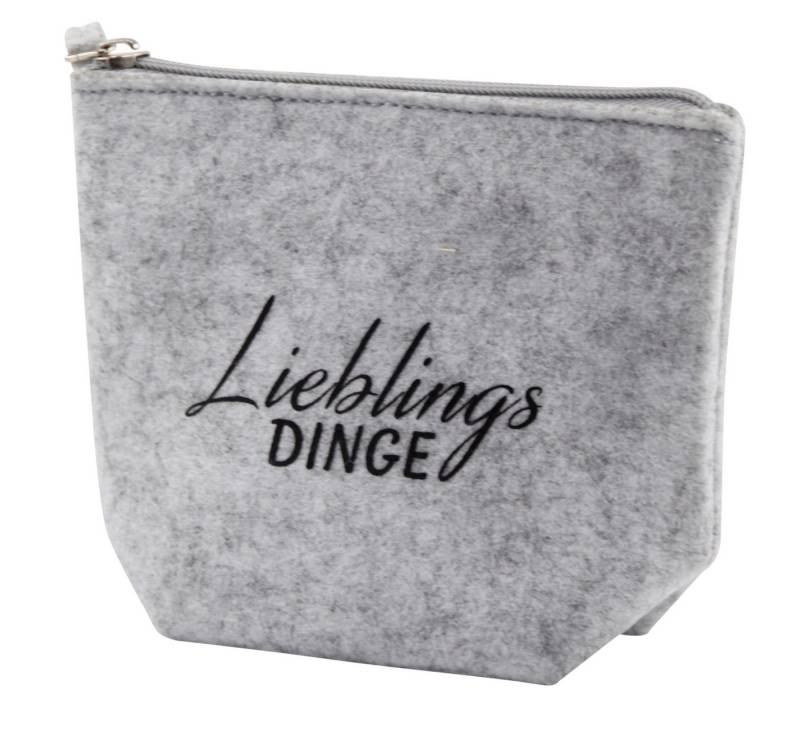 Mel-O-Design Kosmetiktasche Schminktasche kleine Filztasche mit Aufschrift " Lieblings Dinge " (Mini Schminktasche, H/B/T :, 12,5x16x6 cm), aus Filz in Grau von Mel-O-Design