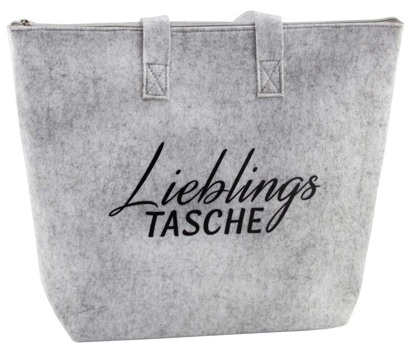 Mel-O-Design Shopper Filztasche Tragetasche aus Filz (mit der Aufschrift " Lieblings Tasche ", Einkaufsshopper Grau, mit Reißverschluss), H/B : 35x45 cm von Mel-O-Design