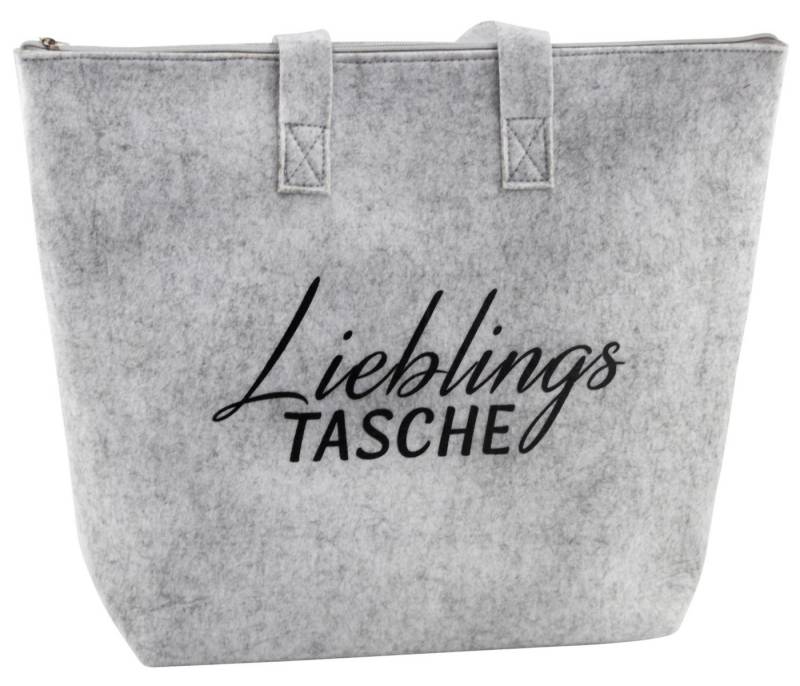 Mel-O-Design Shopper Filztasche Tragetasche aus Filz (mit der Aufschrift " Lieblings Tasche ", Einkaufsshopper Grau, mit Reißverschluss), H/B : 35x45 cm von Mel-O-Design
