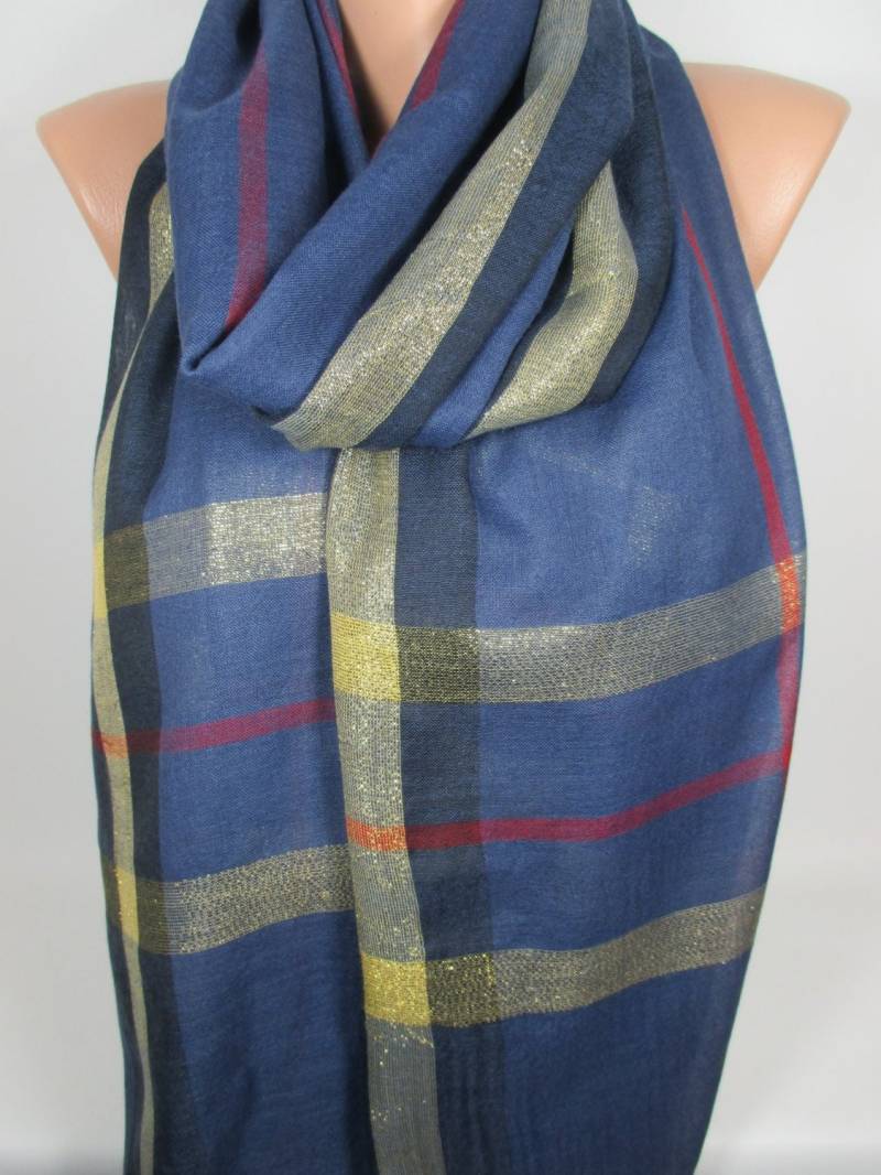 Blau Karierter Schal Golden Shimmer Sparkly Übergroßer Frauen Weihnachtsgeschenk Für Sie Mama Einzigartiges Geschenk von MelScarf