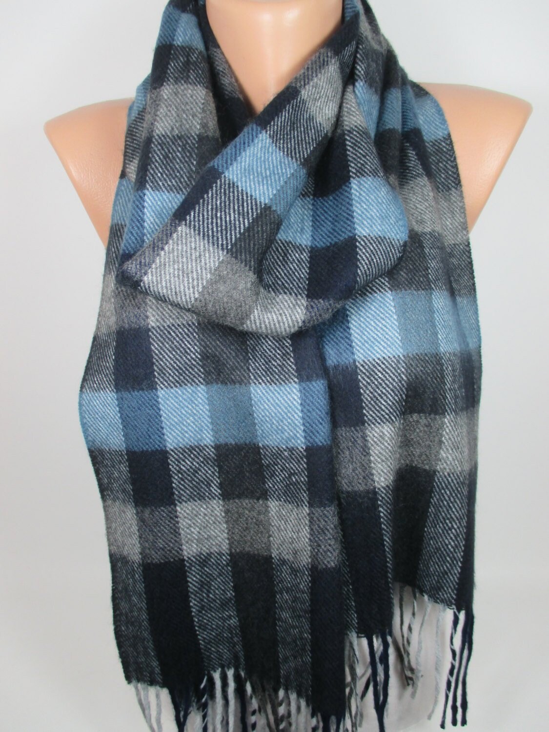 Blau Plaid Pashmina Schal Einzigartiges Geschenk Für Frauen Winter Zubehör Männer Weihnachtsgeschenk Sie Ihn Mann Mama von MelScarf