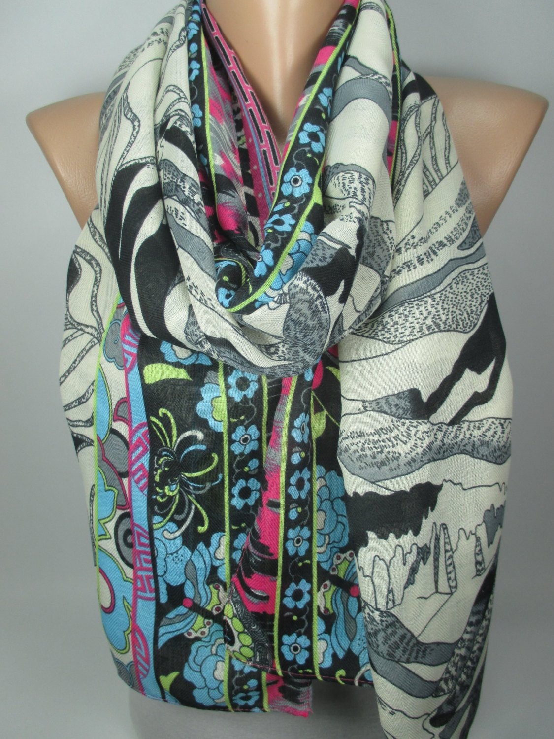 Blumenschal Blumen-Pflanzenschal Winter-Herbst-Schal Langer Schal Weihnachtsgeschenk Für Sie Mama-Frauen-Schal-Schals Einzigartiges Geschenk Frauen von MelScarf