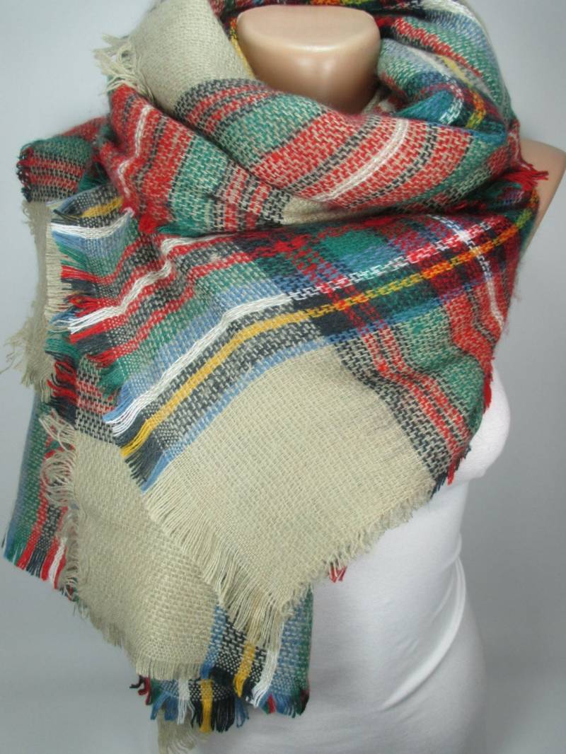 Chunky Plaid Decke Schal Gemütliche Winter Einzigartiges Geschenk Für Frauen Übergroßen Weihnachtsgeschenk Sie Mama Frau von MelScarf