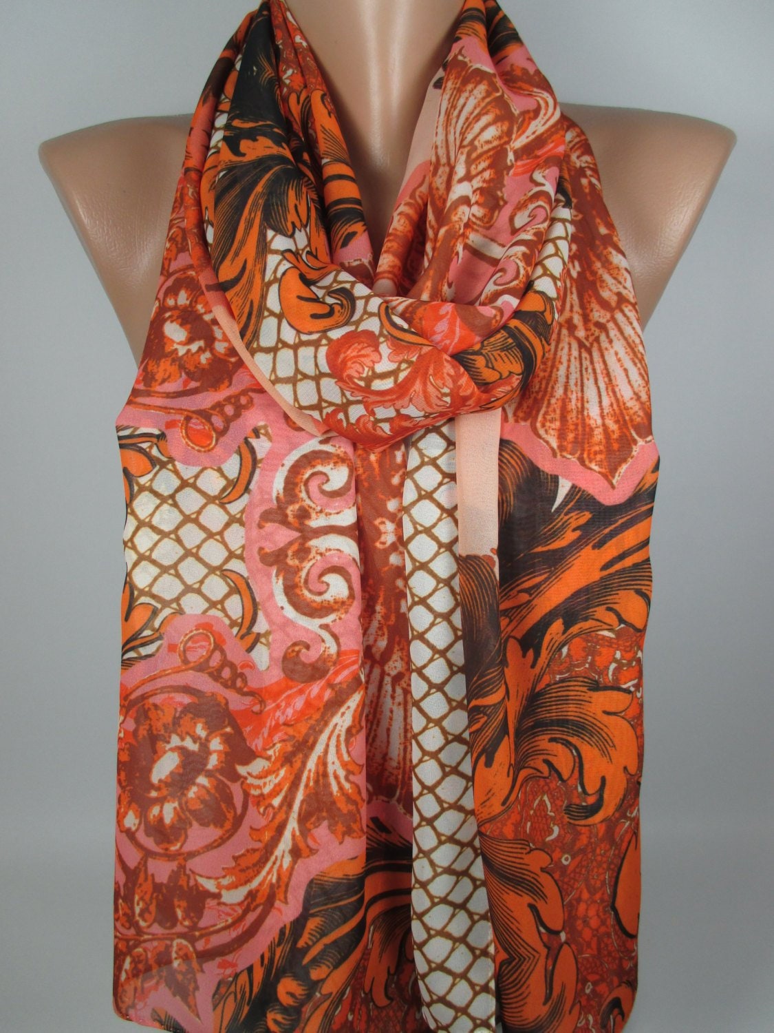 Floral Schal Orange Blumen Frauen Weihnachtsgeschenk Für Sie Mama Geschenk Frau von MelScarf