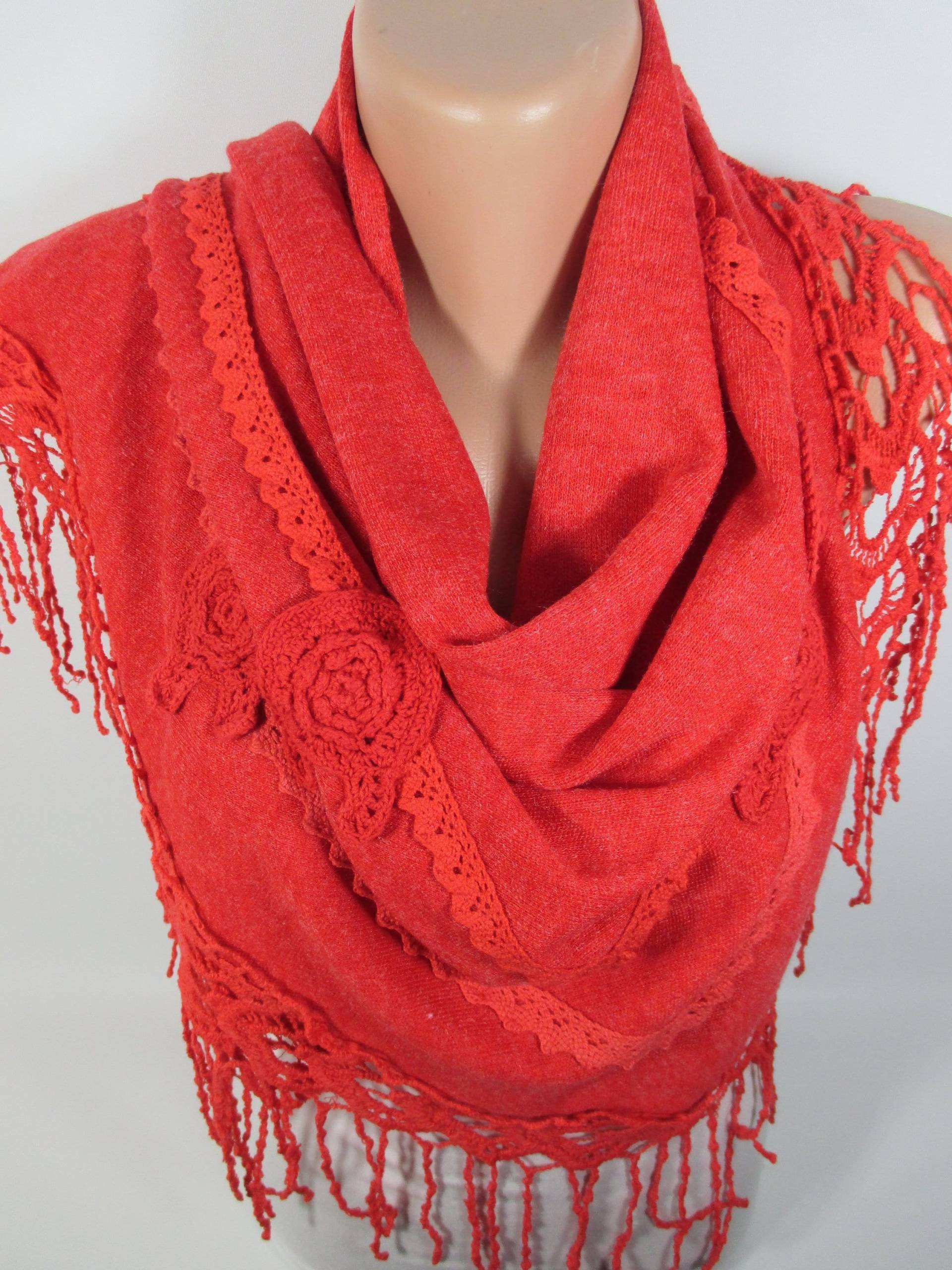 Gestrickte Rote Spitze Schal Winter Accessoires Einzigartiges Geschenk Für Frauen Brautjungfern Hochzeit Weihnachtsgeschenk Sie Mama von MelScarf