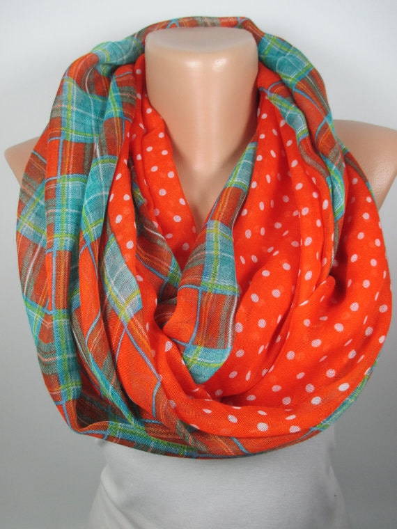 Polka Dots Rot Karierter Schal Herbst Winter Frauen Einzigartiges Geschenk Für Leichter Loop Weihnachtsgeschenk Sie Mama von MelScarf
