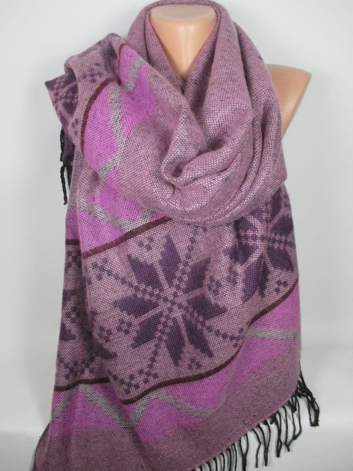 Schneeflocke Tuch Unikat Geschenk Für Frauen Boho Chunky Winter Accessoire Doublesided Ethno Schal Weihnachten Sie Mama von MelScarf