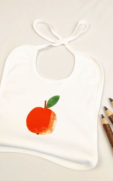 Meladi Kinder Baby-Lätzchen aus Biobaumwolle - Apfel auf Weiß von MelaDi