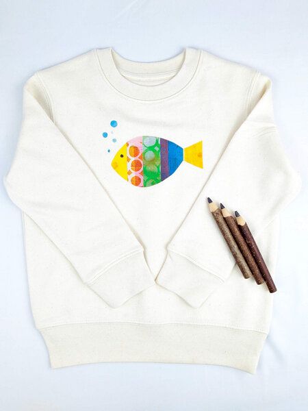 Meladi Kinder Sweater aus Biobaumwolle - Fisch auf Natural Raw von MelaDi