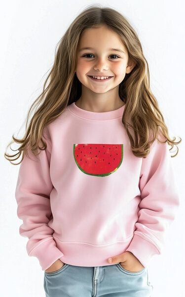 Meladi Kinder Sweater aus Biobaumwolle - Melone auf Light Pink von MelaDi