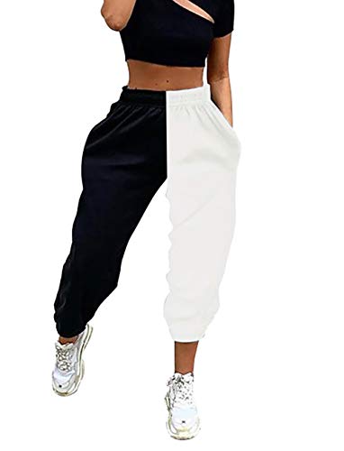 Meladyan Damen-Jogginghose mit hoher Taille, elastisch, mit Taschen - Schwarz - Mittel von Meladyan