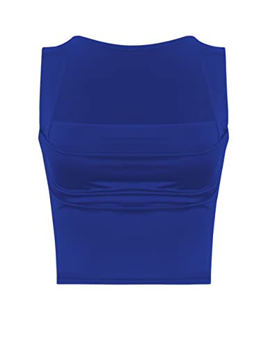 Meladyan Sexy Damen-Tanktop, plissiert, gerüscht, bauchfrei, quadratischer Ausschnitt, Trägerärmel, bauchfreies Unterhemd, Clubwear, Blau (Azure Blue), Groß von Meladyan