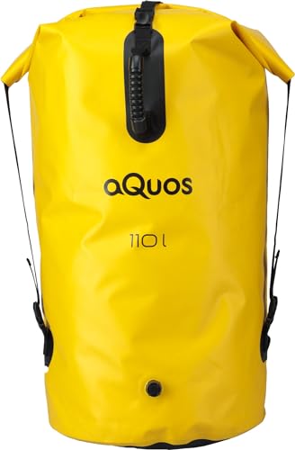 Melan-Store aQuos Finback 110L XXL Dry Bag Rucksack – Wasserdichter Outdoor Packsack aus LKW-Plane, Rollverschluss, Trekking- & Camping-Rucksack, robust & signalgelb, mit Tragesystem von Melan-Store