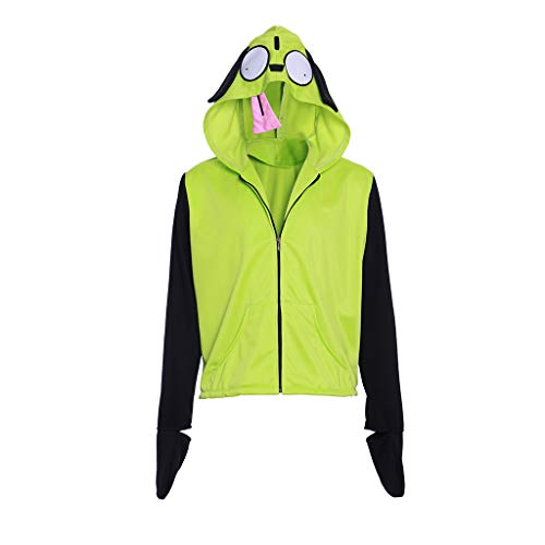 Herren Gir Invader Cosplay ZIM Hoodie Zip Up Sweatshirt Kapuzenpullover Jacke für Halloween Weihnachten, Grün , Small von MelangCos