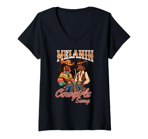 Damen Melanin Cowgirl Afrikanisches Melanin Black History Cowgirls Swag T-Shirt mit V-Ausschnitt von Melanin Cowgirls, Cowgirl Swag Black History Month