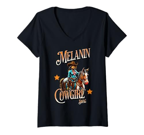 Damen Melanin Cowgirl Afrikanisches Melanin Black History Cowgirls Swag T-Shirt mit V-Ausschnitt Damen Melanin Cowgirl Afrikanisches Melanin Black History Cowgirls Swag T-Shirt mit V-Ausschnitt von Melanin Cowgirls, Cowgirl Swag Black History Month