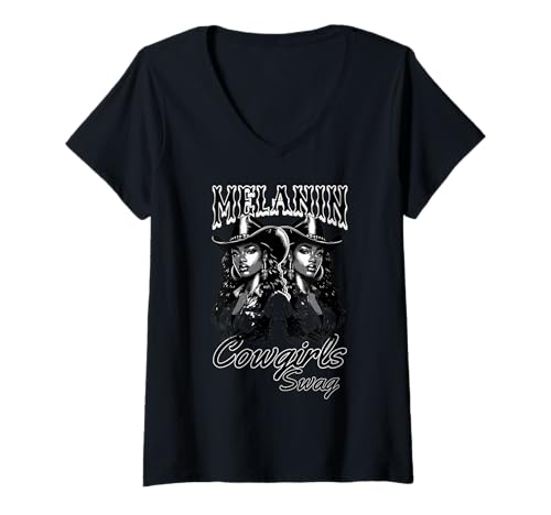 Damen Melanin Cowgirl Afrikanisches Melanin Black History Cowgirls Swag T-Shirt mit V-Ausschnitt von Melanin Cowgirls, Cowgirl Swag Black History Month
