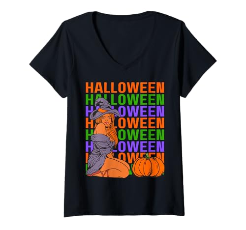 Damen Lustiges Melanin Halloween Black Girl Magic Scary Blood Kostüm T-Shirt mit V-Ausschnitt von Melanin Halloween Shopp