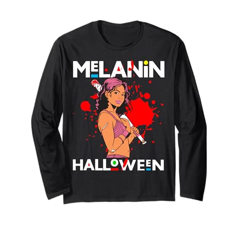 Lustiges Melanin Halloween Black Girl Magic Scary Blood Kostüm Langarmshirt von Melanin Halloween Shopp