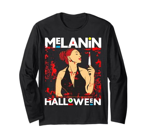 Lustiges Melanin Halloween Black Girl Magic Scary Blood Kostüm Langarmshirt von Melanin Halloween Shopp