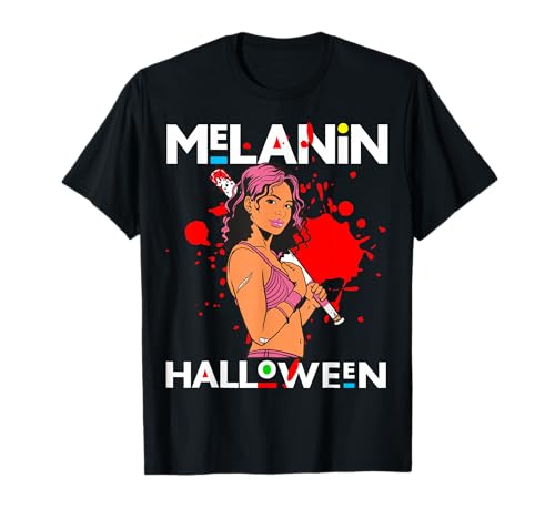 Lustiges Melanin Halloween Black Girl Magic Scary Blood Kostüm T-Shirt von Melanin Halloween Shopp