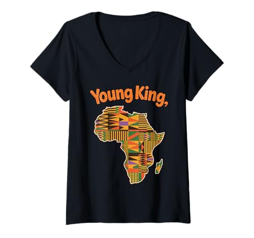 Damen Young King Afrikanische Landkarte Tribal Kultur Muster Damen Herren T-Shirt mit V-Ausschnitt von Melanin Royalty Youth Ethnic Heritage Afro Roots