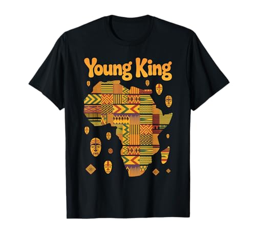 Young King Afrikanische Landkarte Tribal Kultur Muster Damen Herren T-Shirt von Melanin Royalty Youth Ethnic Heritage Afro Roots