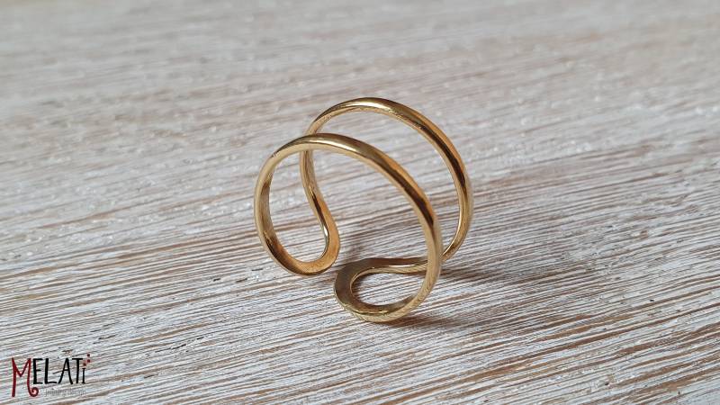 Messingfingerring, Stapelring, Zweifachring Gold, Doppelring, Filigraner Messingring, Messing Goldener Ring Doppelt von MelatiJewelryDesign