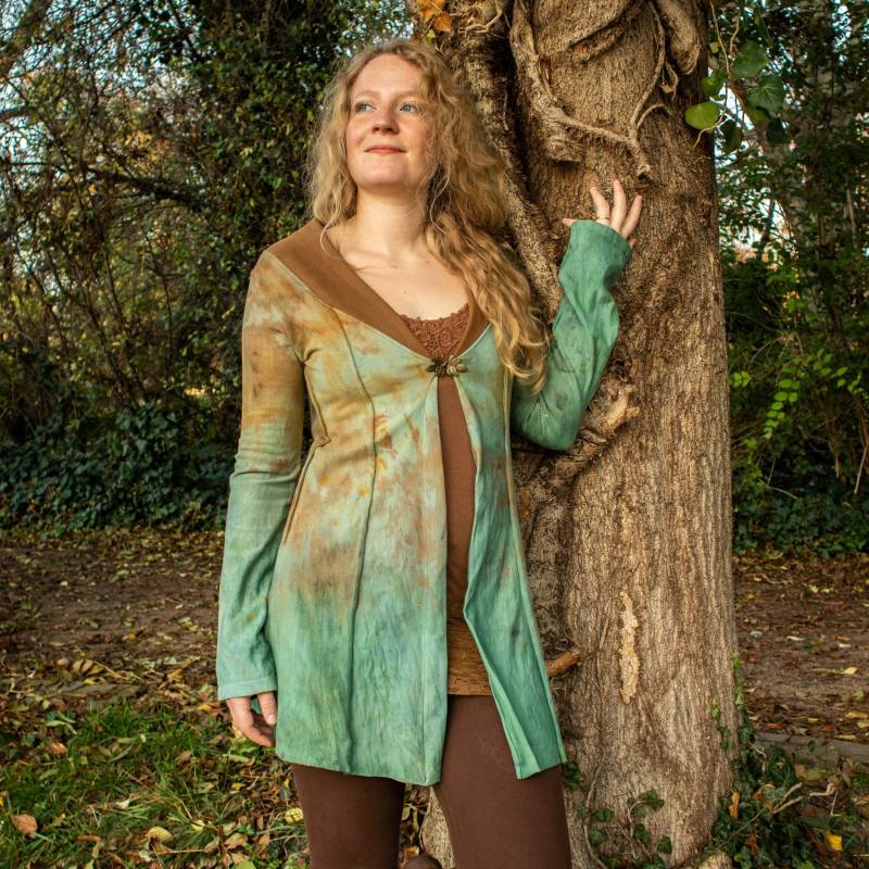 Kurzer Elfen Mantel Jacke Batik Cardigen Blatt Vegan Mittelalter Merino von MelavastraShop