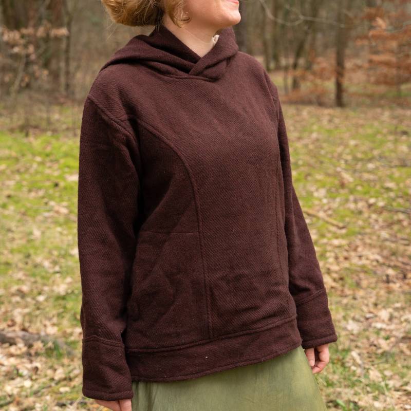 Wollkapuzenpullover Hanf - Dunkelrot Schwarz Meliert Wollpullover Pullover Mit Großer Kapuze von MelavastraShop