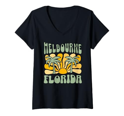 Damen Melbourne T-Shirt mit V-Ausschnitt von Melbourne Beach Florida Surfing Surf Ocean Vintage