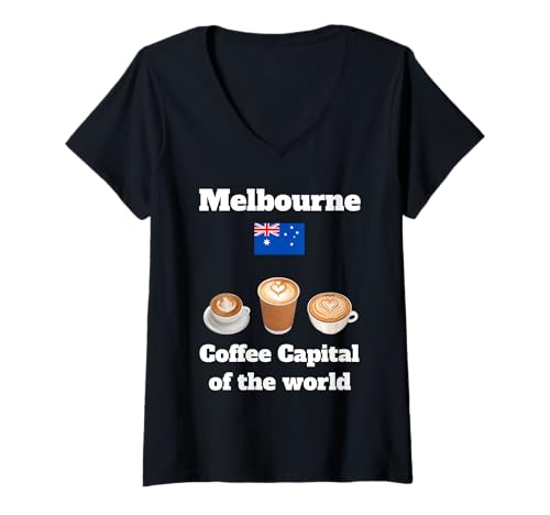 Damen Melbourne Coffee Capital Melbourne-Souvenir australische Flagge T-Shirt mit V-Ausschnitt Damen Melbourne Coffee Capital Melbourne-Souvenir australische Flagge T-Shirt mit V-Ausschnitt von Melbourne souvenir Australian flag apparel