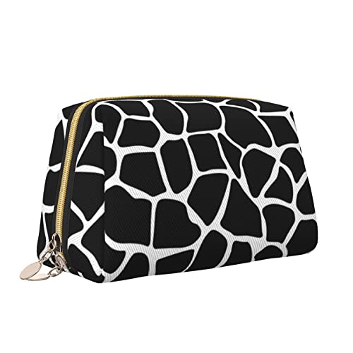 Ästhetische Make-up-Tasche aus Leder mit Reißverschluss, schwarz-weißes Giraffen-Tiermuster, Reise-Kosmetiktasche, wasserdicht, großer Make-up-Organizer, Kulturbeutel für Damen, Kosmetik, Schmuck, Ge von Melbrakin