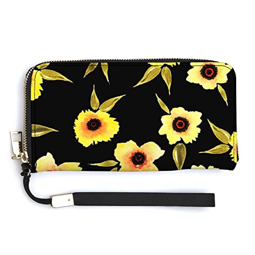 Abstrakte Farben, Blumen und Blätter, Damen-Armband-Geldbörse, große Kapazität, Geldbörsen für Damen, Lange Clutch-Taschen, Bedruckte PU-Handtasche mit Reißverschluss von Melbrakin