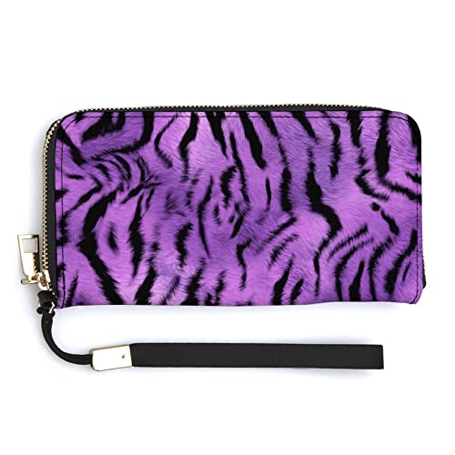 Abstrakte Tiger-Lila-Haut-Muster-Damen-Armband-Geldbörse, große Kapazität, Geldbörsen für Damen, Lange Clutch-Taschen, Bedruckte PU-Handtasche mit Reißverschluss von Melbrakin