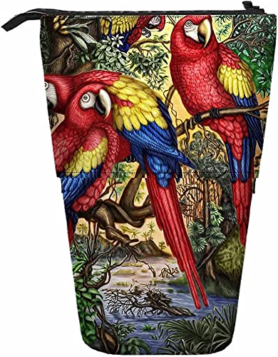 Ara-Papageien, Teleskop-Bleistift-Briefpapieretui, Stifte-Aufbewahrungsbox mit Reißverschluss für Damen, Herren, Jungen, Mädchen, kräftiger Schnabel, Waldzweig, Ölgemälde, exotischer Sittich von Melbrakin