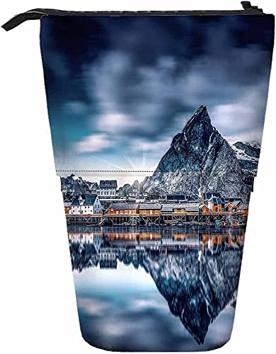 Berge Teleskop-Bleistift-Briefpapieretui Stifte Aufbewahrungsbox mit Reißverschluss für Frauen Männer Jungen Mädchen Seegebäude umgekehrte Spiegelung im Wasser Sonnenaufgang Sonnenuntergang Natur von Melbrakin