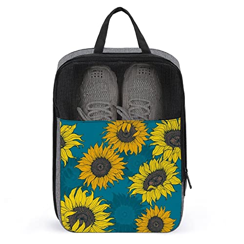 Blooming Cartoon Handgezeichnete Sonnenblumen-Schuhtaschen für die Reise, Schuhbeutel, wasserdicht, große Schuhaufbewahrungstasche für Männer und Frauen, Reisekoffer, Schuh-Organizer mit Reißverschlu von Melbrakin