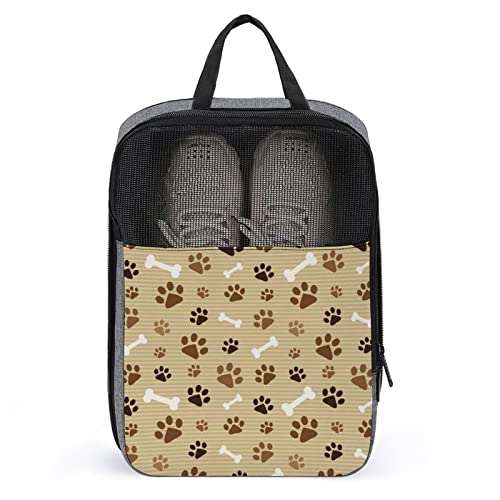 Braune Fußabdruck-Schuhtaschen mit Pfotenabdruck für die Reise, Schuhbeutel, wasserdicht, große Schuh-Aufbewahrungstasche für Männer und Frauen, Reisekoffer, Schuh-Organizer mit Reißverschluss und Ne von Melbrakin